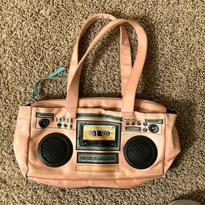vintage pink Parcel Boombox Cassette Tote Purse With Speakers